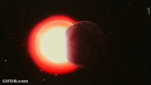 A Planet Is Surrounded By A Bright Red Circle In Space GIF