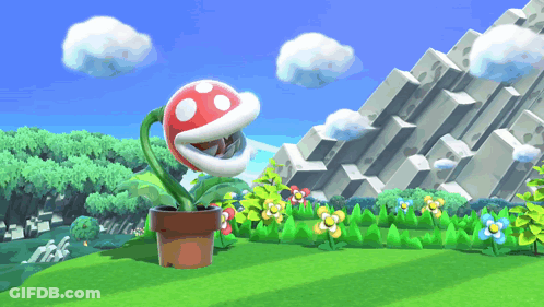 A Plant In A Pot With A Red And White Flower On Top GIF