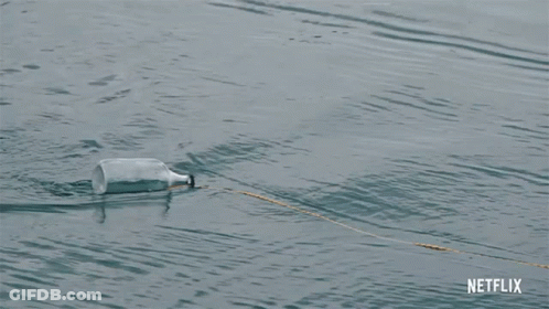 A Plastic Bottle Is Floating In The Water . GIF