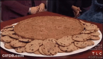 A Plate Of Chocolate Chip Cookies With Tlc Written On The Bottom Right Corner GIF