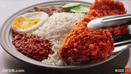 A Plate Of Food With A Mcdonald 'S Logo In The Corner GIF