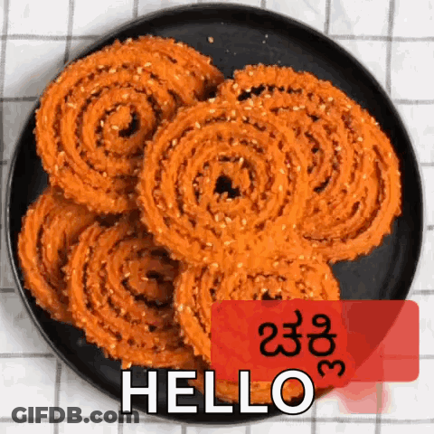 A Plate Of Food With The Word Hello In A Red Box GIF