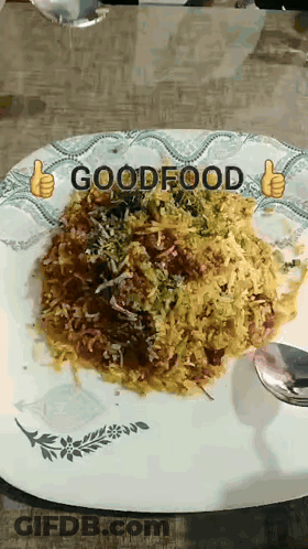A Plate Of Food With The Words Goodfood Written On It GIF
