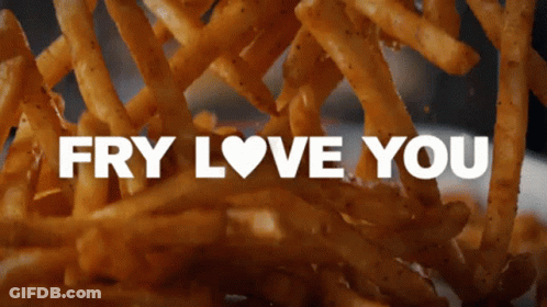 A Plate Of French Fries With The Words Fry Love You GIF
