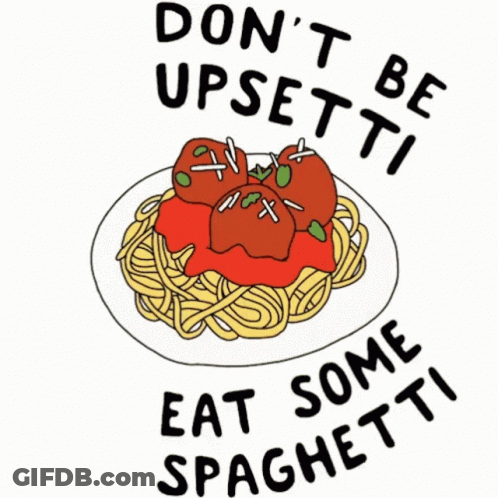 A Plate Of Spaghetti And Meatballs With A Fork Sticking Out Of It GIF