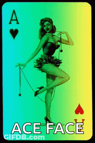 A Playing Card With A Woman On It And The Word Ace Face Below It GIF