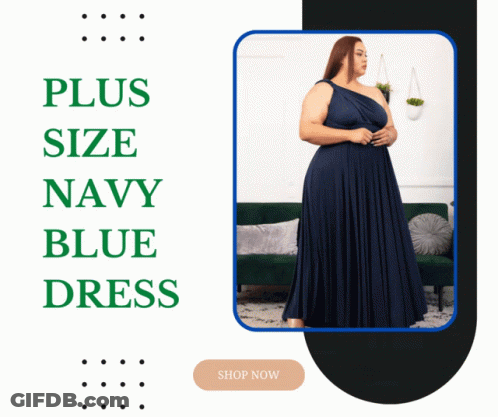 A Plus Size Navy Blue Dress Is Being Advertised On A Website GIF