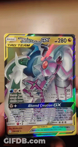 A Pokemon Card That Says Arceus And Dialga And Palkia On It GIF