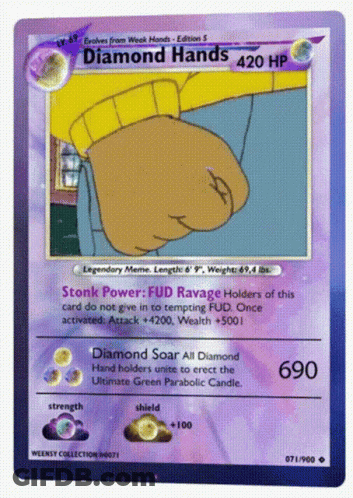 A Pokemon Card That Says Diamond Hands On The Front GIF