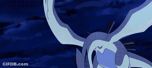 A Pokemon Is Flying Through The Air With Its Wings Spread In The Dark . GIF