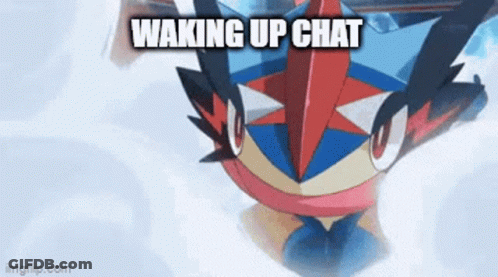 A Pokemon Is Flying Through The Air With The Words Waking Up Chat Written On It . GIF
