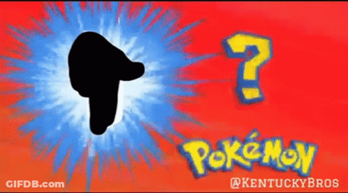 A Pokemon Logo With A Question Mark And A Silhouette Of A Person GIF