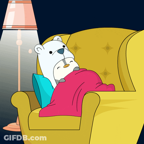 A Polar Bear And A Penguin Laying On A Couch GIF