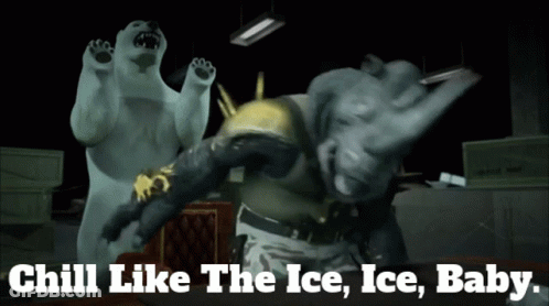 A Polar Bear And A Wolf Are Standing Next To Each Other With The Words Chill Like The Ice Ice Baby Below Them GIF