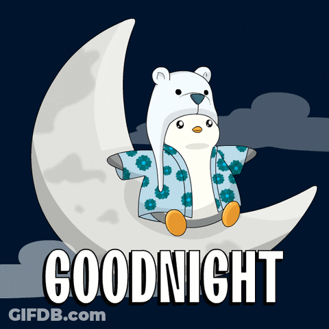 A Polar Bear Is Sitting On A Crescent Moon With The Words Goodnight Written Below It GIF