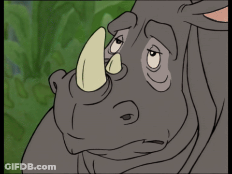 A Polar Bear Standing Next To A Rhino In A Cartoon GIF
