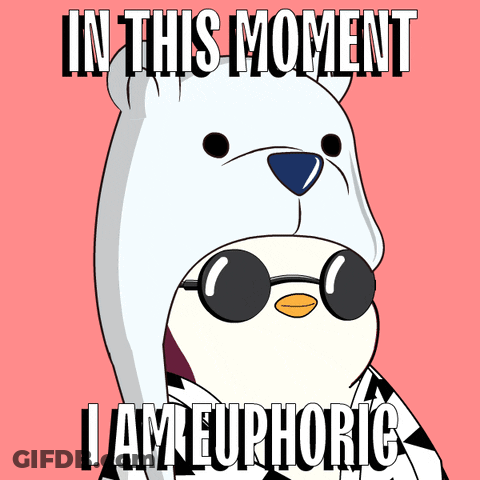 A Polar Bear Wearing Sunglasses Says In This Moment I Am Euphoric On A Pink Background GIF