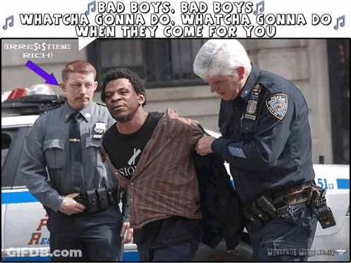 A Police Officer Is Holding A Man In Front Of A Police Car GIF