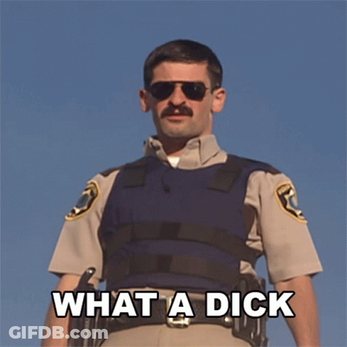A Police Officer Says What A Dick While Wearing Sunglasses And A Vest GIF