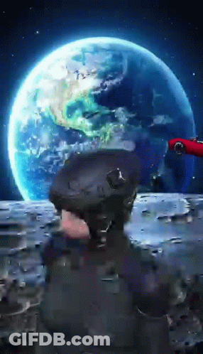 A Police Officer Stands On The Moon In Front Of A Globe GIF