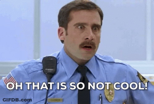 A Police Officer With A Mustache Is Talking Into A Microphone And Says `` Oh That Is So Not Cool ! '' GIF
