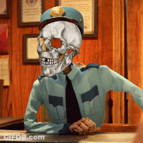 A Police Officer With A Skull Instead Of His Face GIF