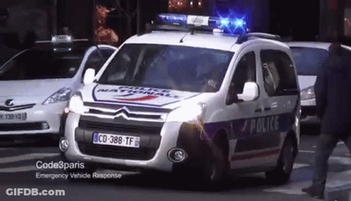A Police Van With A License Plate That Says Cd 388 Tf GIF