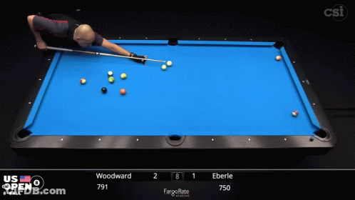 A Pool Game Is Being Played Between Woodward And Eberle With A Score Of 2 To 1 GIF
