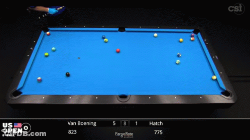 A Pool Game Is Being Played On A Screen That Says Us Open On It GIF