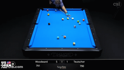 A Pool Table With A Blue Cloth That Says Diamond GIF