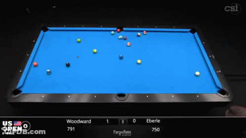 A Pool Table With A Blue Cloth That Says Us Open On The Top GIF