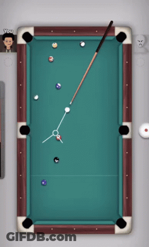 A Pool Table With A Cue And Balls And The Words You On The Top GIF