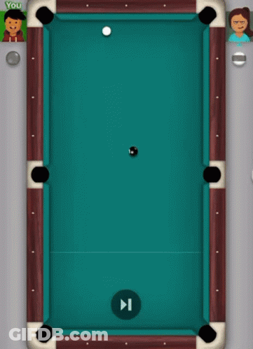 A Pool Table With A Yellow Button That Says You Won On It GIF