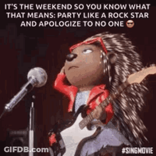 A Porcupine Is Singing Into A Microphone While Playing A Guitar . GIF