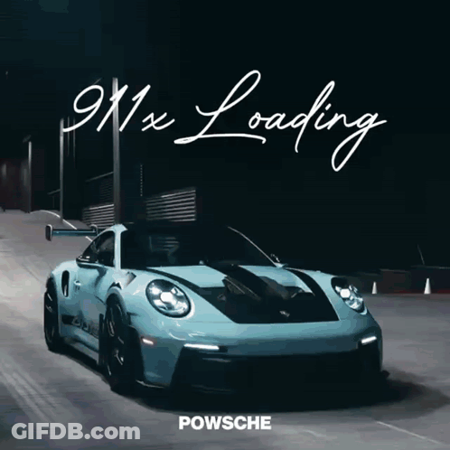 A Porsche 911 X Loading Poster With A Car On The Cover GIF