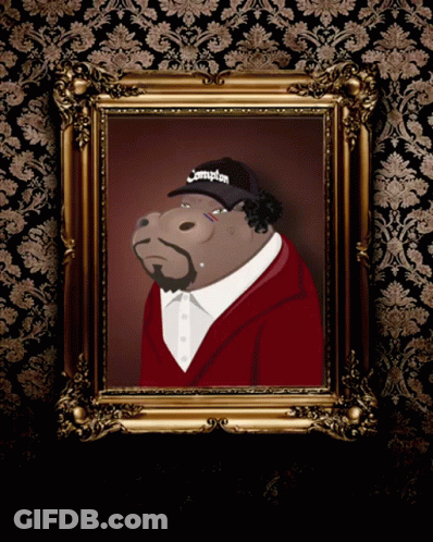 A Portrait Of A Hippo Wearing A Compton Hat GIF