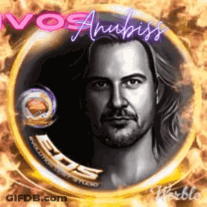 A Portrait Of A Man With Long Hair And A Beard Is In A Gold Circle . GIF