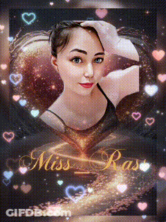 A Portrait Of A Woman With The Name Miss Ras On It GIF