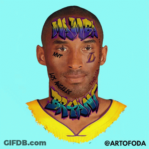 A Portrait Of Kobe Bryant With Graffiti On His Face And Neck GIF