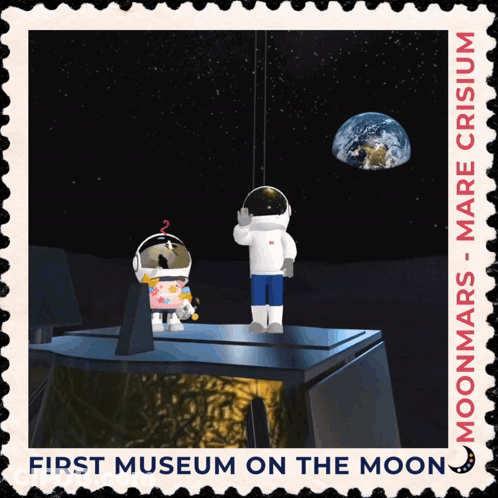 A Postage Stamp That Says " First Museum On The Moon " GIF