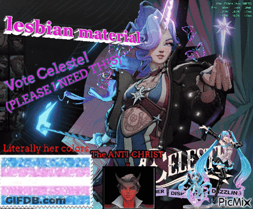 A Poster Asking People To Vote Celeste For Lesbian Materials GIF