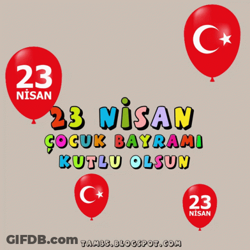 A Poster For 23 Nisan With Balloons And The Date GIF