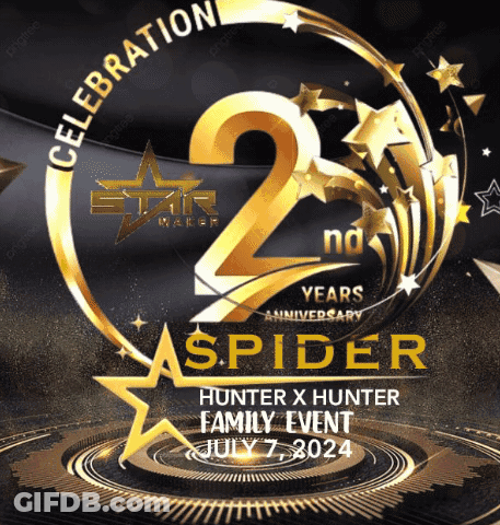 A Poster For A 2Nd Anniversary Celebration Of Spider Hunter X Hunter Family Event GIF