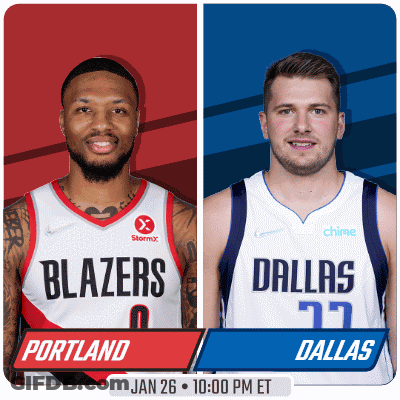 A Poster For A Basketball Game Between Portland And Dallas GIF