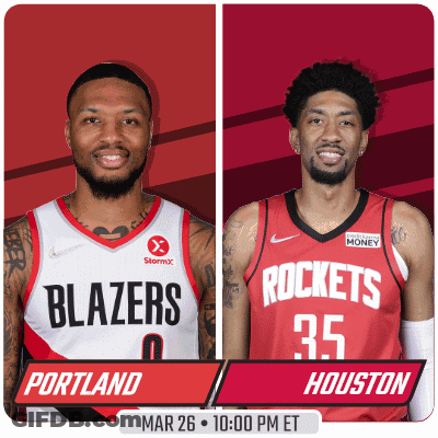 A Poster For A Basketball Game Between The Blazers And Rockets GIF