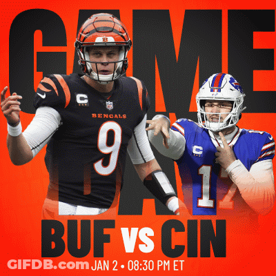 A Poster For A Football Game Between The Buffalo Bills And Cincinnati Bengals GIF