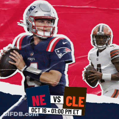 A Poster For A Football Game Between The Patriots And The Clevers GIF