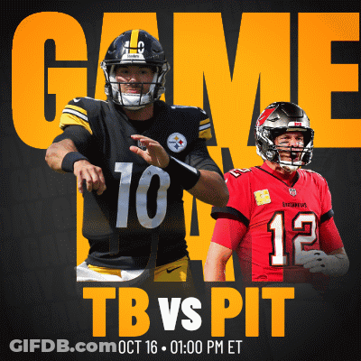 A Poster For A Football Game Between The Steelers And Buccaneers GIF