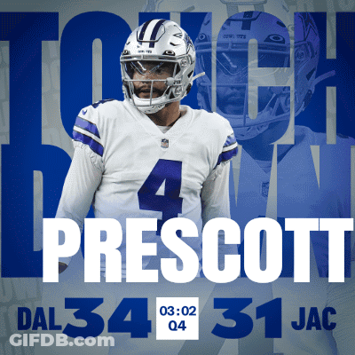 A Poster For A Football Player Named Prescott With A Helmet On GIF
