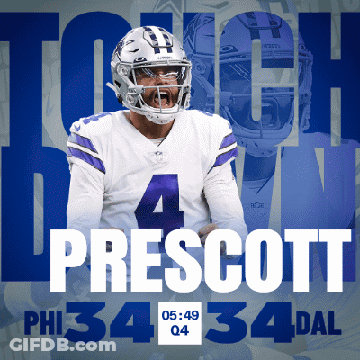 A Poster For A Football Player Named Prescott With The Time Of 5:49 GIF